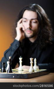 Chess player playing his game