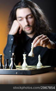 Chess player playing his game