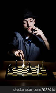 Chess player playing his game