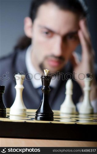 Chess player playing his game