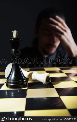 Chess player playing his game