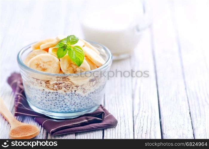 chia pudding in bowl and on a table
