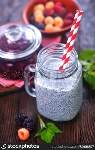 chia pudding with berries in the glass