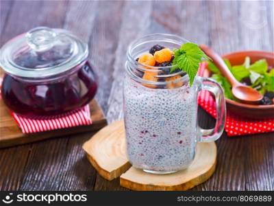 chia pudding with berries in the glass
