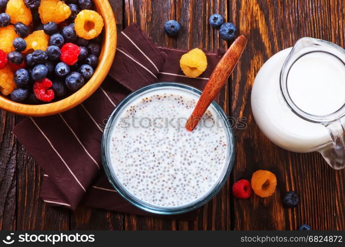 Chia pudding with fresh berries in the glass