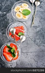 chia pudding with fruit in the glass
