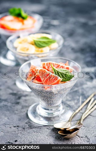 chia pudding with fruit in the glass