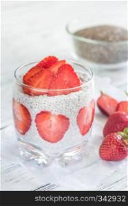Chia seed puddings with strawberry slices