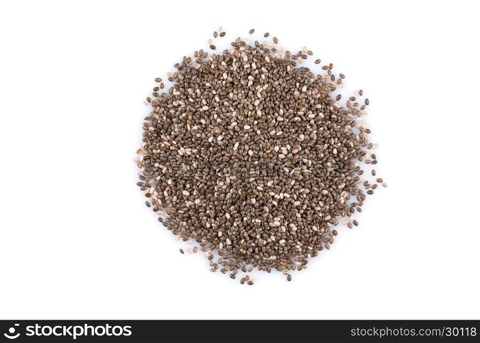 Chia seeds close up on a white background