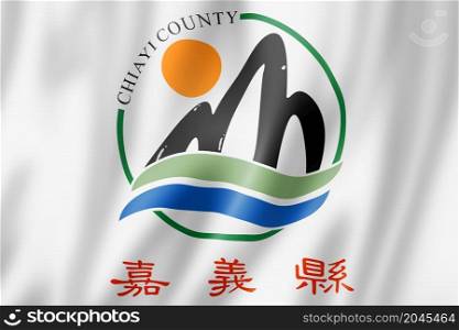 Chiayi county flag, China waving banner collection. 3D illustration. Chiayi county flag, China