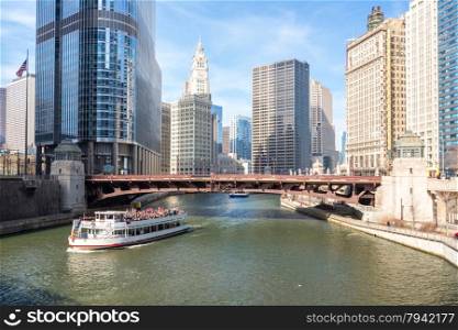 Chicago downtown and River with bridges