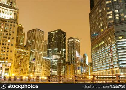 Chicago downtown area at night