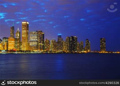 Chicago downtown cityscape in the night