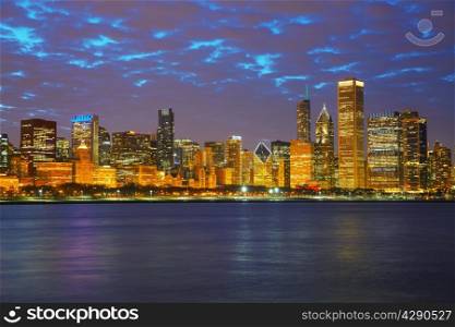 Chicago downtown cityscape in the night