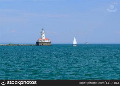 Chicago Harbor Lighthouse, built in 1893, Lake Michigan, Chicago, IL, USA