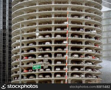 Chicago, IL, USA, october 28, 2016: Marina City Tower Parking Deck Levels in Chicago, Illinois
