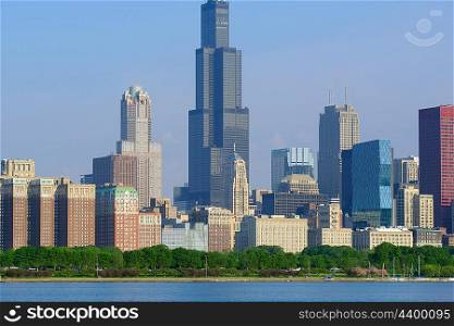 Chicago skyline in the morning. No brand names or copyright objects.