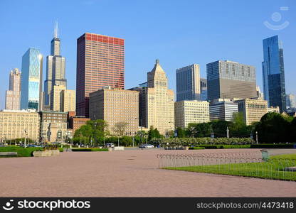 Chicago skyline in the morning. No brand names or copyright objects.