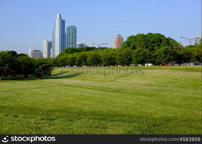 Chicago skyline in the morning. No brand names or copyright objects.