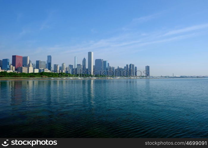 Chicago skyline in the morning. No brand names or copyright objects.