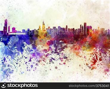 Chicago skyline in watercolor background