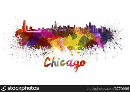 Chicago skyline in watercolor splatters with clipping path. Chicago skyline in watercolor