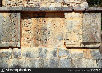 Chichen Itza hieroglyphics Mayan sculptures in Mexico Pyramids