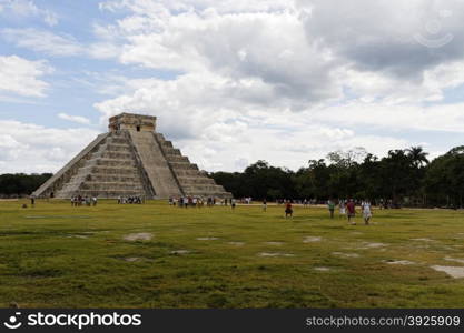 Chichen Itza, Mexico - October 30, 2012: Chichen Itza Maya ruins has 14 million visitors annually, it is 11th most visited site in the world