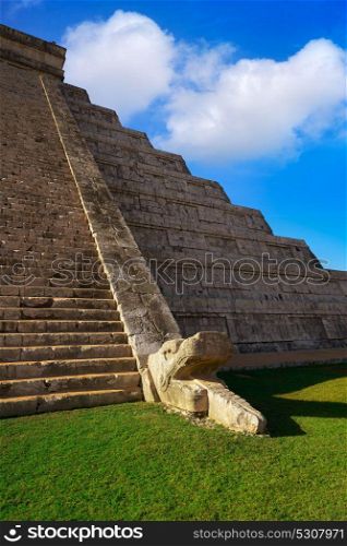 Chichen Itza pyramid snake El Templo Kukulcan temple in Mexico Yucatan