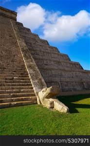 Chichen Itza pyramid snake El Templo Kukulcan temple in Mexico Yucatan