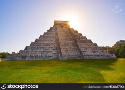 Chichen Itza Pyramid sunrise El Templo Kukulcan temple in Mexico Yucatan