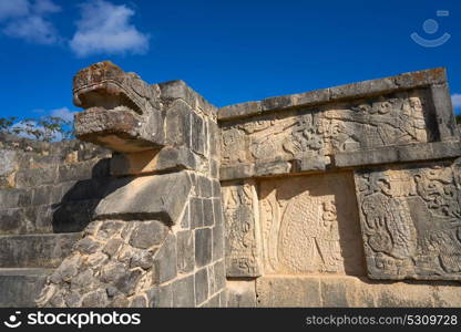 Chichen Itza snake head at Yucatan Mexico