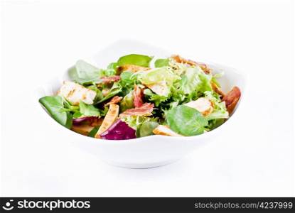 Chicken and bacon with mix of crisp and sweet lettuce leaves