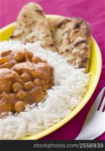 Chicken and Chickpea Curry with Rice and Naan Bread