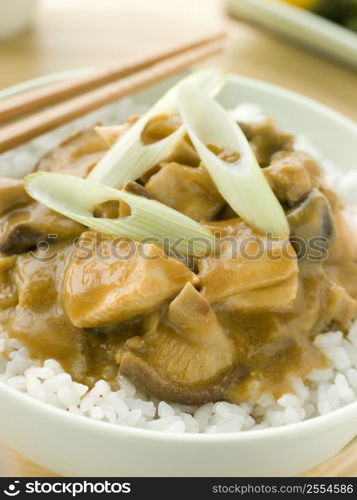 Chicken and Mushroom Curry With Koshihikari Rice