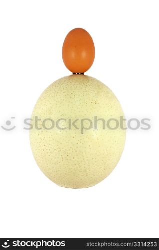 Chicken and ostrich eggs isolated on white