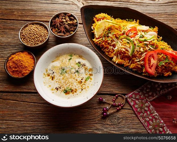 Chicken Biryani indian recipe with white soup and spices