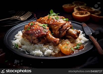 Chicken Biryani with rice and herbs parsley Generative AI