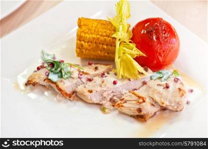 chicken breast. chicken breast meat with grilled vegetable