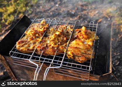 chicken breast grilled on a coals.