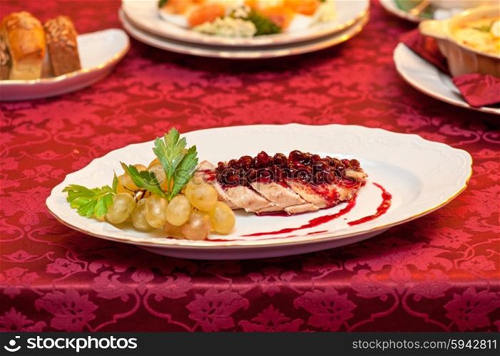 chicken breast meat. chicken breast meat with cranberry sauce