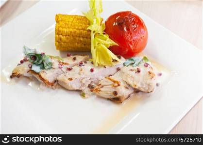 chicken breast meat with grilled vegetable