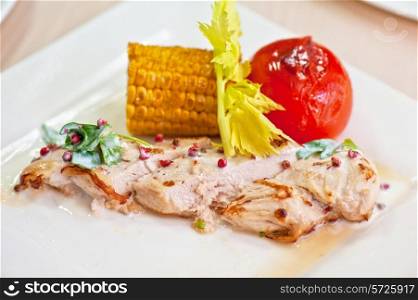 chicken breast meat with grilled vegetable
