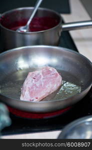 chicken breast roasting. chicken breast meat with yogurt sauce