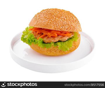 Chicken burger with lettuce and Korean carrot