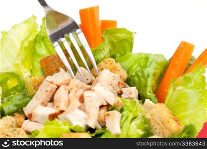 Chicken Caesar Salad detail with carrots and croutons