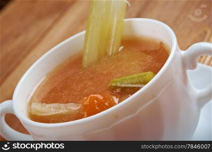 Chicken celery with rice soup.closeup