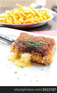Chicken cordon bleu with deep fried potato