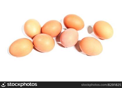 Chicken eggs isolated on a white background close up