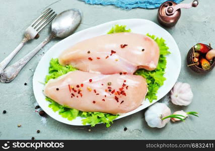 chicken fillet on plate and on a table